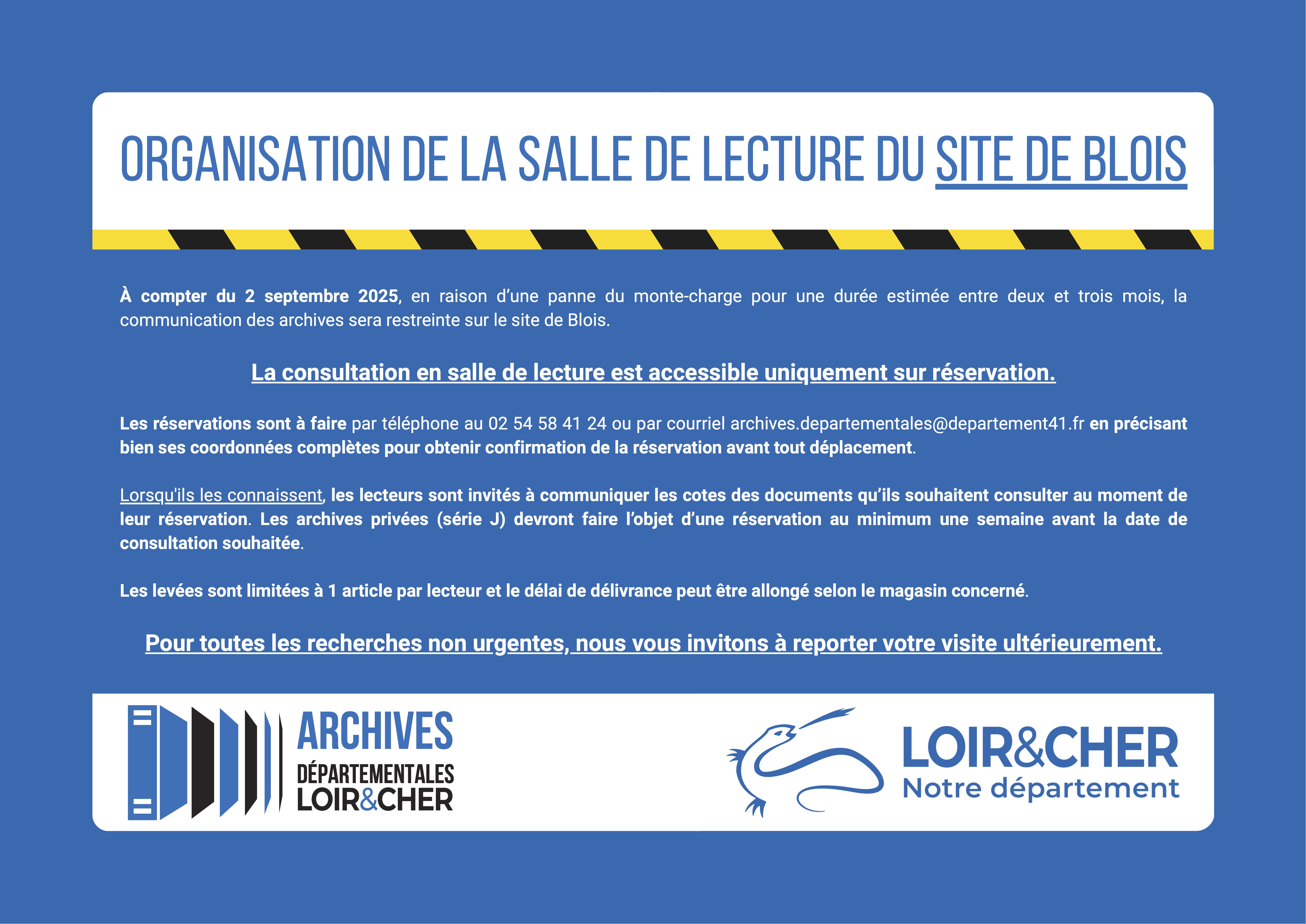 Organisation salle de lecture AD Blois